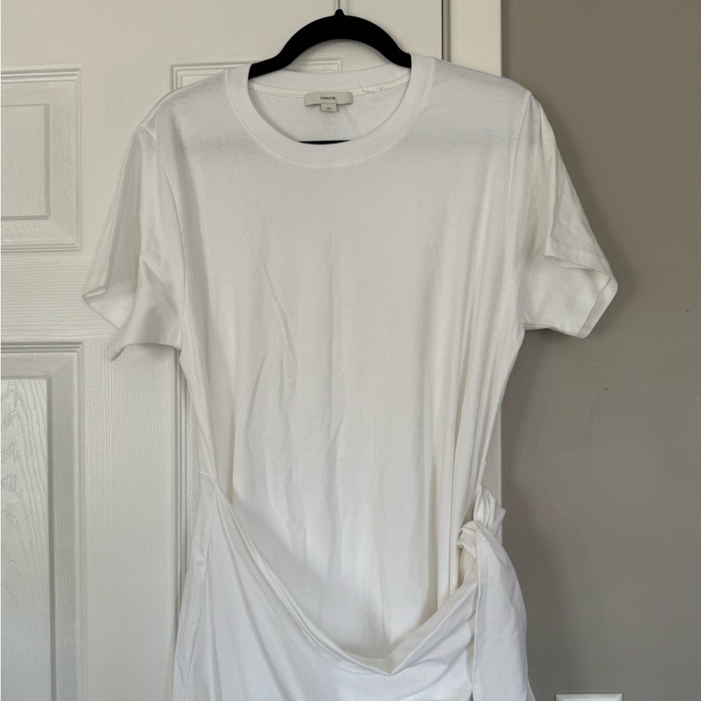 VINCE Off White Side Tie Cotton T-Shirt Mini Dress - Picture 3 of 11